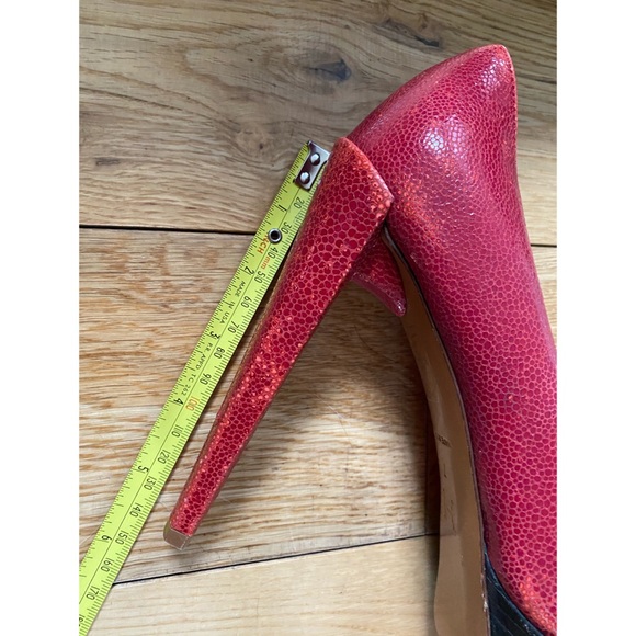Halston Heritage Red Platform Stilettos Snakeskin Textured Heels - Picture 10 of 13